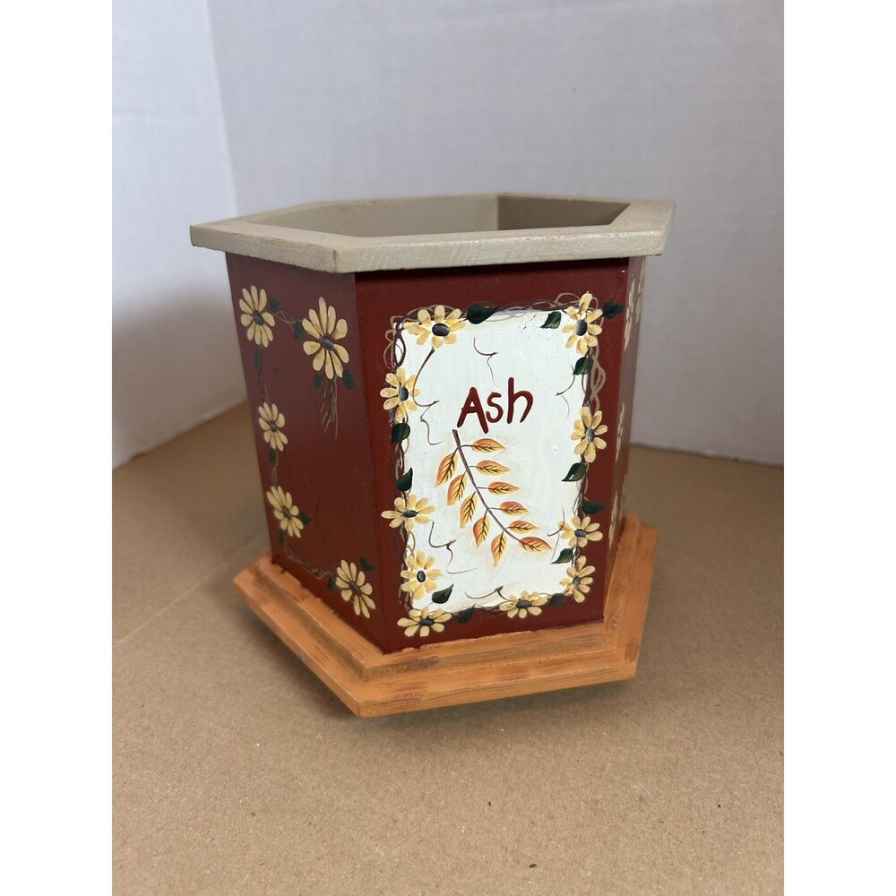 Kathy Hatch Wood Utensil Holder Planter Fall Leaves Rustic Kitchen Decor - Picture 3 of 13